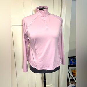 Pink Fitted Long Sleeve Tee with Mandarin Collar